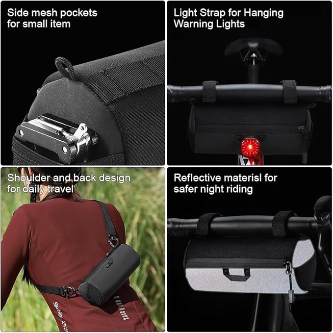 Bike Handlebar Bag Multifunctional Bike Bag Handlebar with Shoulder Strap, 1L Bike Front Bag with Reflective Area For Mountain Bikes, Road Bikes, Electric Bike