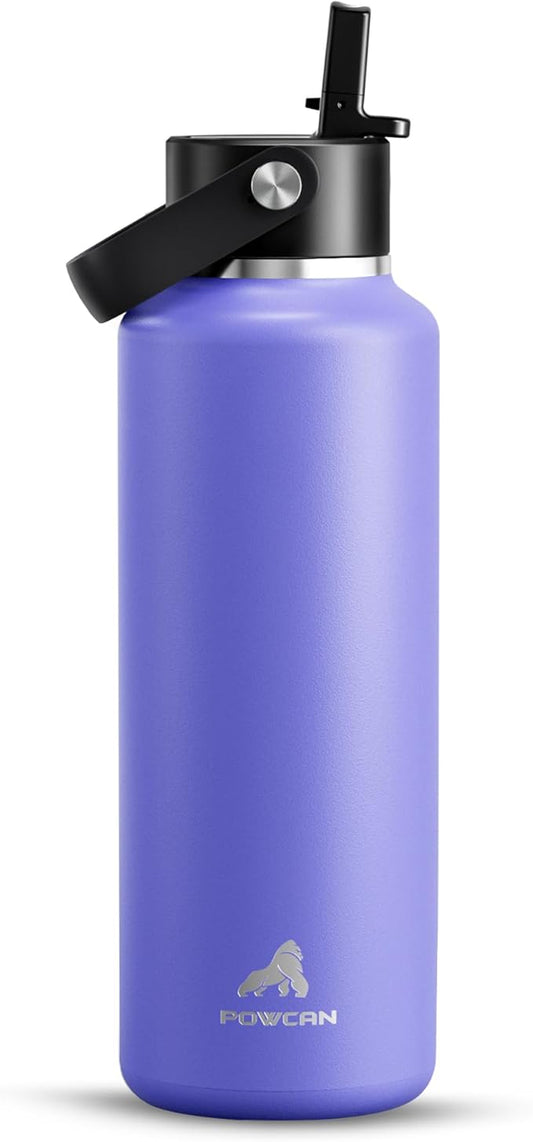 POWCAN 18oz Travel Water Bottle: Leakproof, Keep Cold 24H, BPA-Free, Lid with Handle, Insulated Water Bottle with Straw for School, Outdoors, Running, Camping, Gym, Playground, Teens (Violet's Tale)