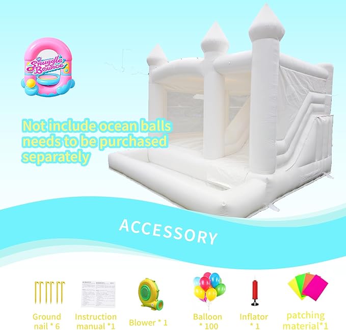 13FTx13FT 100% PVC White Inflatable Bounce House Wedding, Birthday Bounce House A Large Castle Themed Kids Trampoline and an Inflatable Bounce Party(Including Blower)