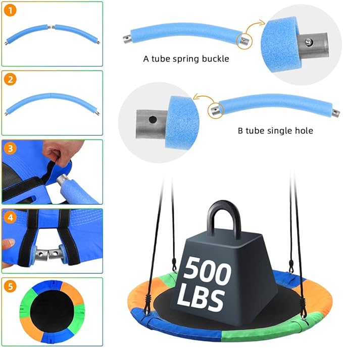 Saucer Tree Swing Seat for Kids 40 Inch Outdoor Round Tree Swing for Children Heavy Duty Safe Durable Easy Install for Backyard Multicolor