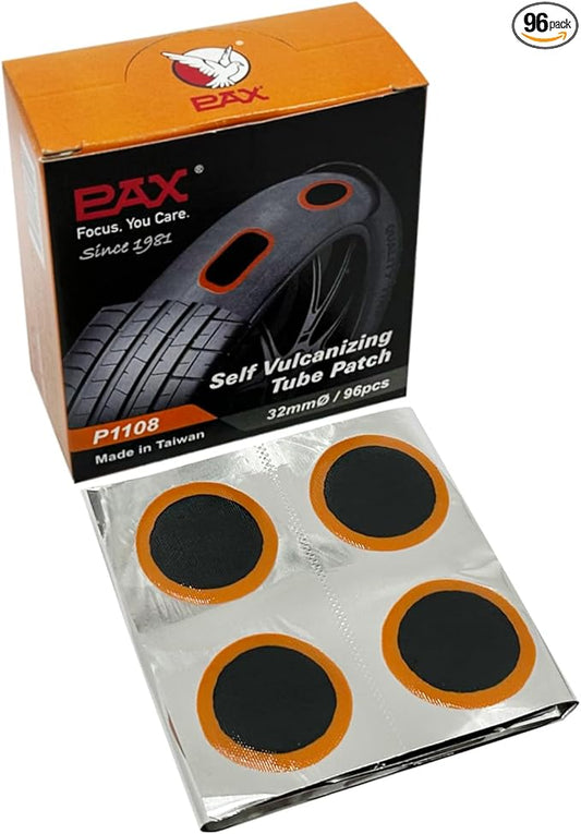 PAX 96 Pcs 32mmØ Round Inner Tire Tube Patches, Puncture Flat Tire Repair Patch for Bicycle, Motorcycle, Scooter, BMX, ATVs, River Floating, Inflatable Rubber, Trolley, Wheelchairs, Lawn Mower