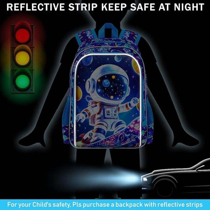 16" Space Boy Backpack, 3Pcs Astronaut Bookbag for Elementary Preschool Kindergarten, Kids School Backpacks with Lunch Box (Blue)