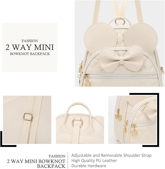 KL928 Girls Mini Backpack Bowknot Polka Dot Cute Small Daypacks Convertible Shoulder Bag Purse for Women