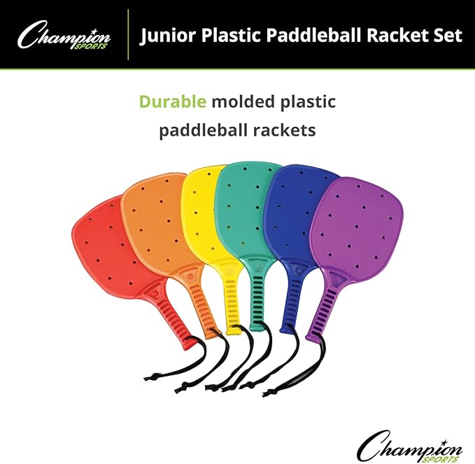 Champion Sports 14-inch Junior Plastic Paddleball Racket Set of 6 - Assorted Colors