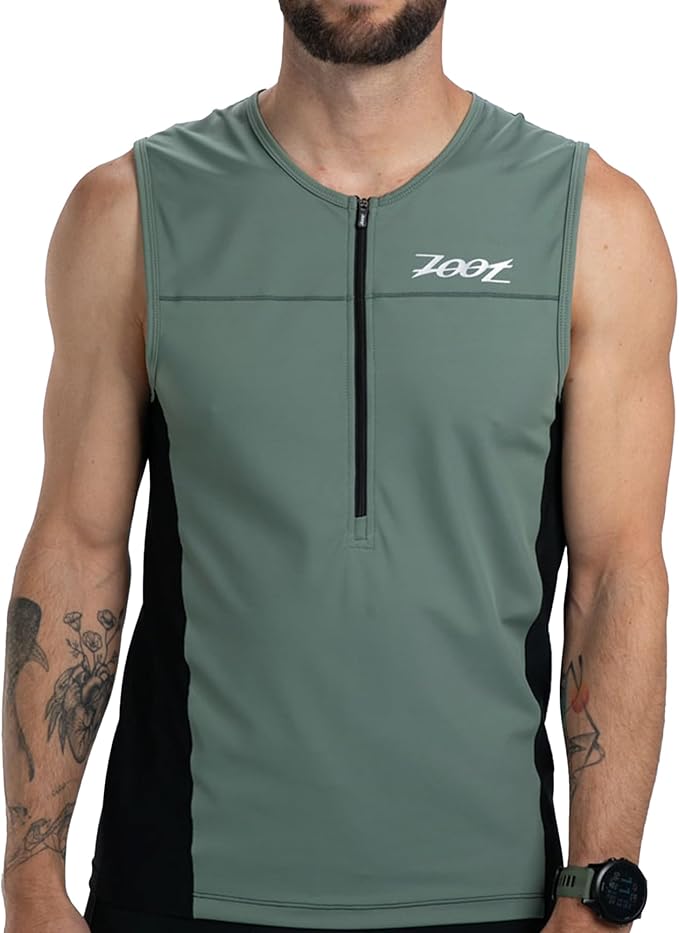 Zoot Men’s Core Tri Tank, Performance Triathlon Race Tank Top, UPF 50+ Fabric, Rear Pockets, Mesh Panels, & Cam Lock Zipper