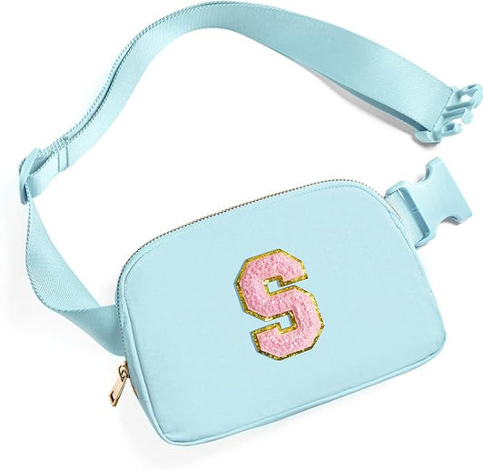 Gitus Gifts for 7 8 9 10 11 Year Old Girls Belt Bag Fanny Pack Crossbody Bags with Initial Letter Patch Birthday Gifts for Daughter Sister Friends Teen girls (Icing Blue-S)
