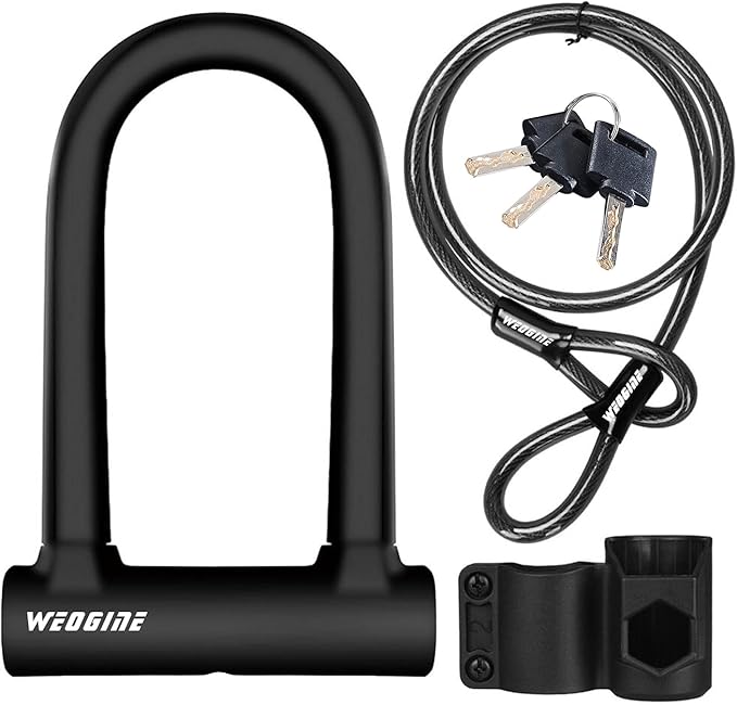 Bike U Lock with 5ft Security Cable 17mm Shackle, Bike Lock with 3 Keys and Mounting Bracket, Bicycle U-Locks Perfect for Road, Mountain, and Electric Bikes,Bicycle Lock