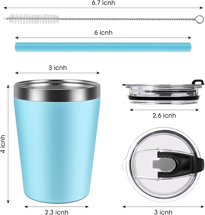 Toddler Straw Cups, 8oz Stainless Steel Insulated Tumblers with Lids and Straws, Powder Coated Double Wall Vacuum Kids Drinking Sippy Cups for Baby Boys Girls, 4 Pack