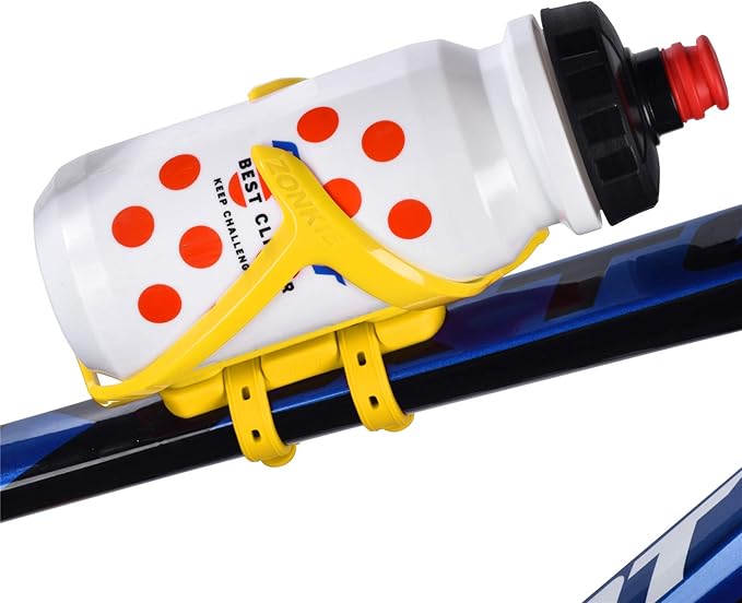 ZONKIE Bicycle Bottle Cages, Plastic Bike Bottle Holder with Cage Mounting Base (Yellow)