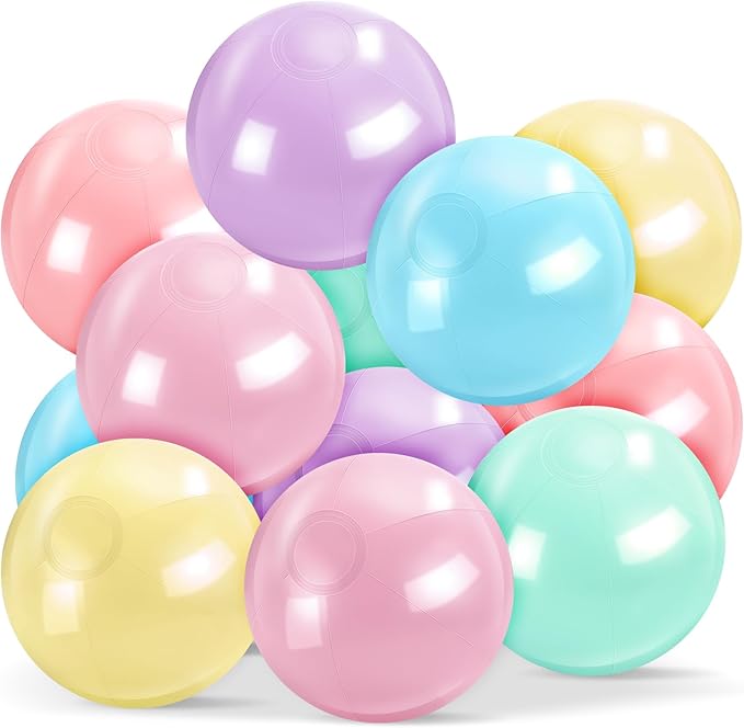 12 Pcs Inflatable Beach Balls Bulk Macaron Color Jumbo Large Beach Balls Pool Game Toys for Summer Swimming Back to School Party Games Water (8 Inch)
