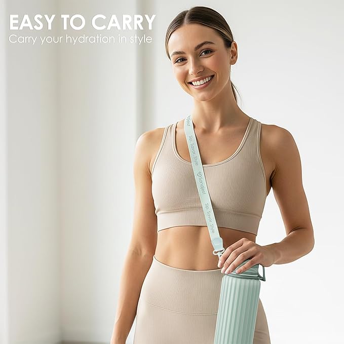 Stripe Stainless Steel Water Bottle with Strap 32oz, Insulated Bottles with Straw and Spout Lid for Gym Sports Travel Outdoor, Gifts for Women Girls Birthday Christmas