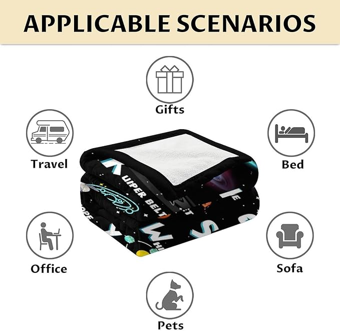 Planet Blanket Gifts - 80x60 Inches Cute Planets Throw Blanket for Kids, Boys & Men - Dark Blue Soft Fuzzy Blankets for Bed, Couch & Travel