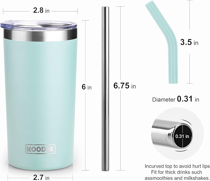 koodee Tumbler with Lids and Straws-12 oz Skinny Tumbler Stainless Steel Double Wall Vacuum Insulated Water Cup Spill Proof, BPA Free (Pink-Blue)
