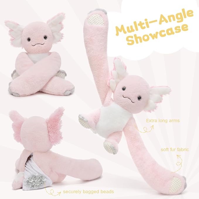 MaoGoLan Microwavable & Weighted Axolotl Stuffed Animal,3.8 lbs 38" Long Arms Freezable Salamander Huggable Weighted Plush Toys, Warm and Comfort Heated Axolotl Plushie for Adults,Kids