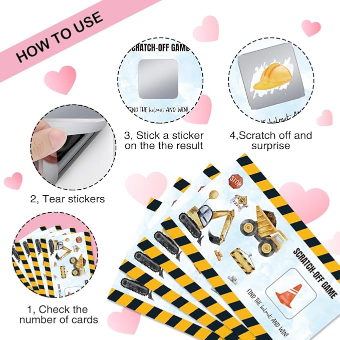 50 Psc Construction Theme Scratch off Game Cards, Funny Excavator Dump Truck Scratch Cards for Birthday Party Baby Shower, Construction Birthday Party Supplies, Lottery Group Games Activity