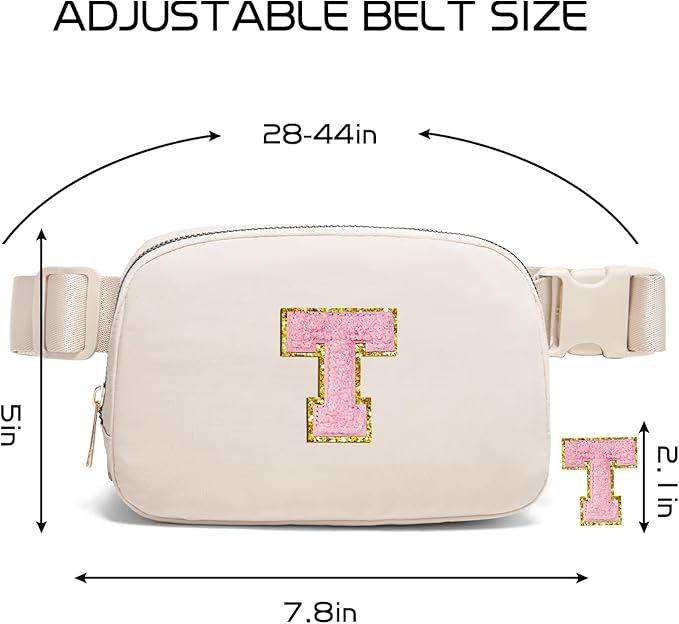 Gitus Belt Bag Fanny Pack Crossbody Bags with Initial Letter Patch Cute Stuff Birthday Gifts for Teenager Girls Trendy Preppy Stuff for Teen Girls(Beige-T)