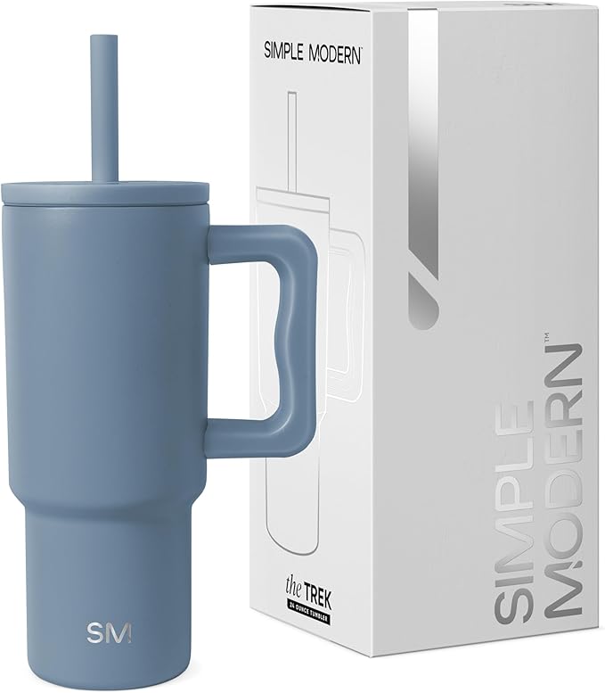 Simple Modern Kids 24 oz Tumbler with Handle and Silicone Straw Lid | Spill Proof and Leak Resistant | Reusable Stainless Steel Bottle | Gift for Kids Boys Girls | Trek Collection | Blue Dune
