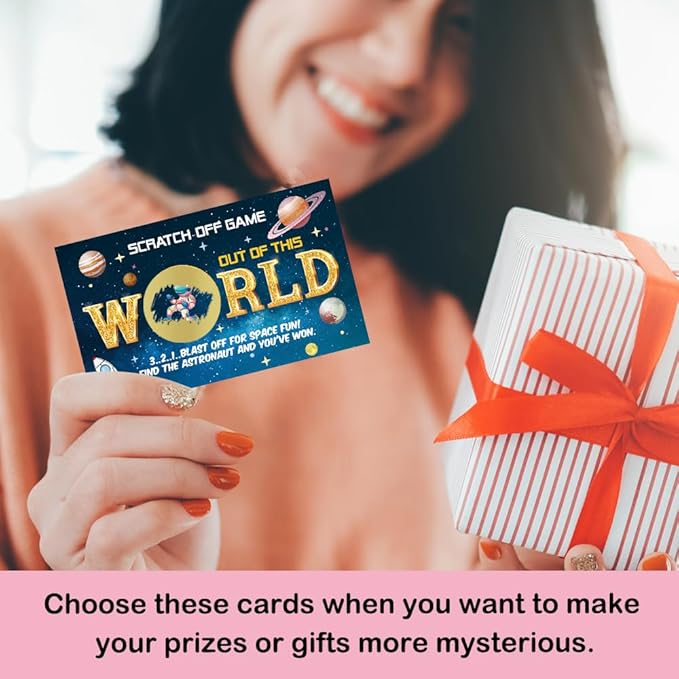 50 Psc Out of This World Scratch off Cards, Funny Outer Space Theme Scratch Cards for Birthday Baby Shower Party, Lottery Group Reveal Games Activity Supplies, Galaxy Theme Party Supplies