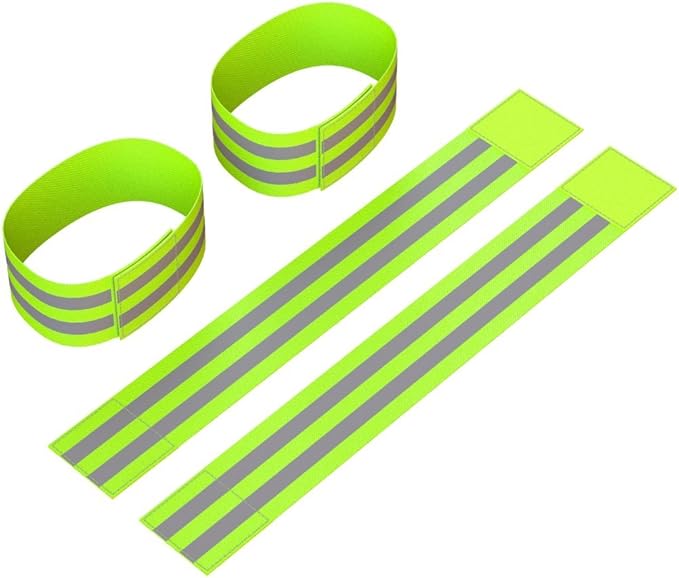 Reflective Ankle Bands (4 Bands/2 Pairs) | High Visibility and Safety for Jogging/Cycling/Walking etc | Works as Wristbands, Armband, Leg Straps | Accessories for Sports/Running Gear