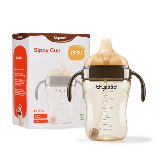 Thyseed Infant Spill Proof Weighted Straw Sippy Cups with Handles and Lids Breastfed Baby First Soft Spout Top Training Water Cup Toddler Boy Girl No Leak Transitioning Bedtime Milk Bottles 6 Months+