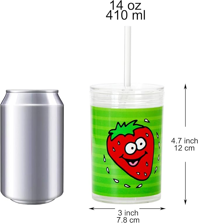 Youngever Kids Tritan Cup with Straws, Reusable 14 Ounce Toddler Cup with Lid and Straw, Unbreakable Kids Tritan Tumbler with Straw (Strawberry)