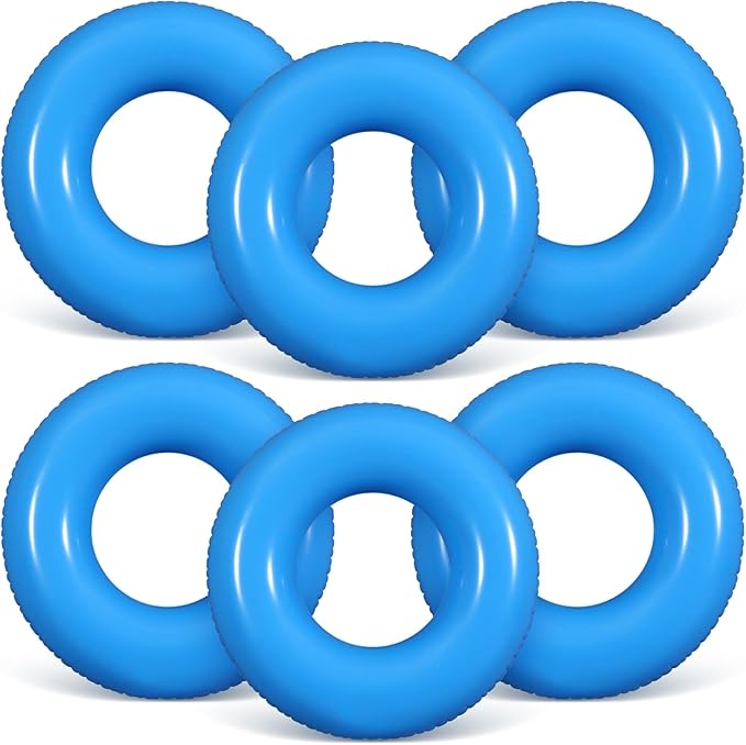 6 Pcs Inflatable Pool Floats 24 Inches Swim Tube Bulk Swimming Ring Pool Floaties for Beach Party Decorations Women and Men River Lake Summer Vacation Holiday (Blue)