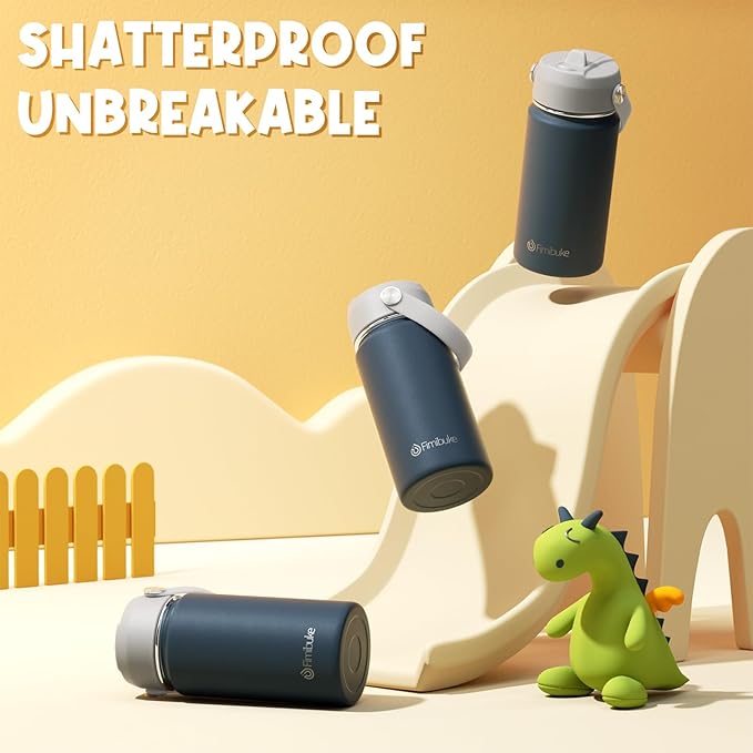 Fimibuke Kids Insulated Water Bottle, 14oz BPA FREE Double Wall Vacuum Tumbler 18/8 Stainless Steel Leak Proof Kids Cups with Straw Metal Water Bottle for School Boys Girls (2 Pack, Coastal)