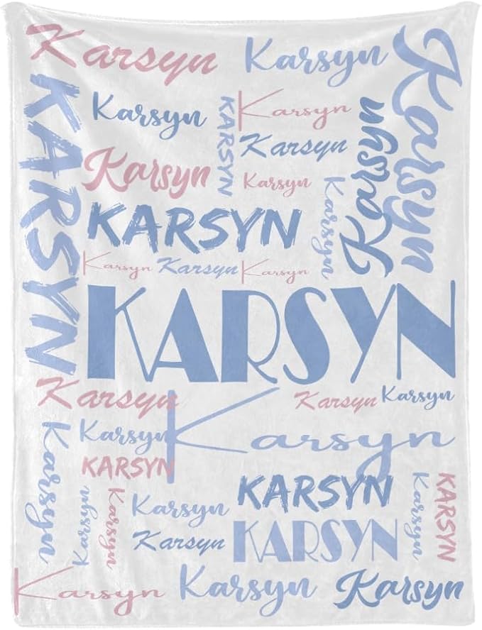 Dr.TOUGH Personalized Name Flannel Blanket, Customized Personalized Blankets and Throws for Adult Kids, Twin Size, White, Letter Print