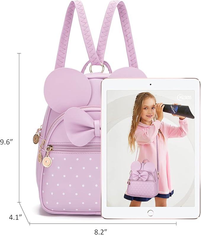 KL928 Girls Mini Backpack Bowknot Polka Dot Cute Small Daypacks Convertible Shoulder Bag Purse for Women