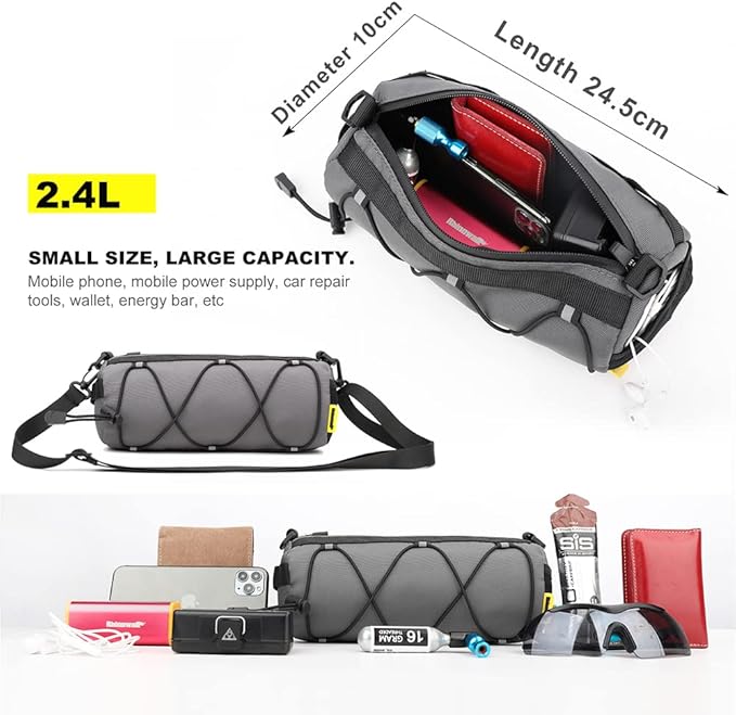 Rhinowalk Bike Handlebar Bag, Bicycle Front Bag Frame Storage Roll Bag Mountain Road Bikes Commuter Shoulder Bag Professional Cycling Accessories