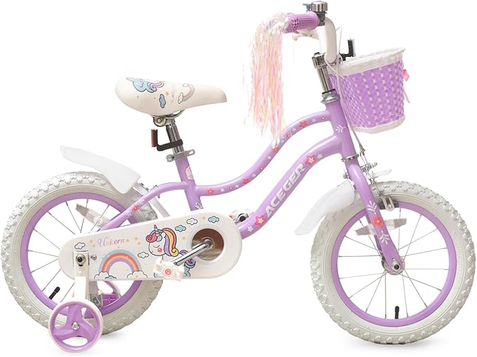 Princess Style Girls Bike with Basket for 2-13 Years Old Kids and Toddlers, 12 14 16 18 Inch Bicycle for Children with Training Wheels and Streamers, 20 Inch with Kickstand, Multiple Colors