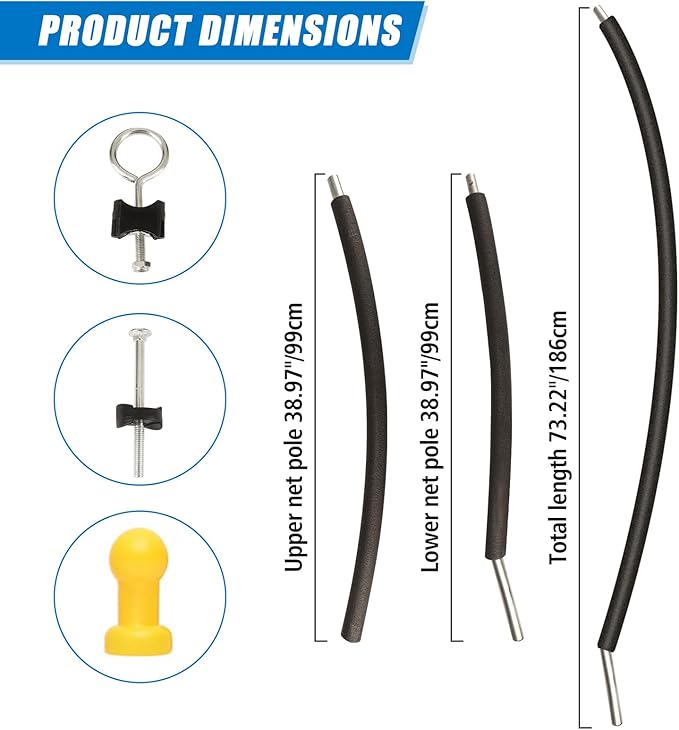 Trampoline Enclosure Pole Replacement Set, Universal Fit, Black, with Installation Hardware