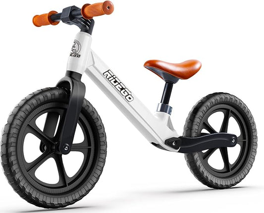 Ridego 12 Inch Balance Bike for Kids 2-4 Year Old, Lightweight Kids Bike with Adjustable Seat, Push Bicycle with Air Rubber Tires, Ride-on Toys Birthday Gift