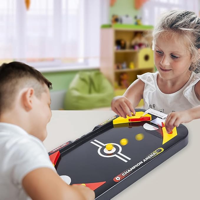 Gamie 2 in 1 Sports Table Games Mini Air Hockey Table for Kids, and Soccer Game for Indoor Fun, Includes Pucks, Balls, and Strikers, Air Hockey Fits on Table or Floor for Hours of Action-Packed Play