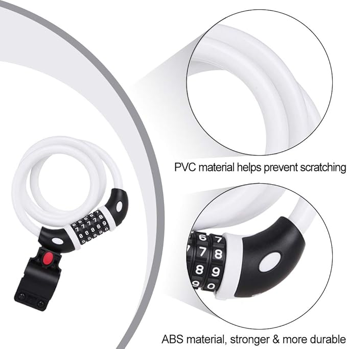 NDakter Bike Lock, 4/5.6 Feet Bicycle Cable, High Security 5 Digit Resettable Combination Coiling Bicycle Lock, Heavy Duty Anti Theft Cable with Mounting Bracket, 1/2 Inch Diameter (12mm)