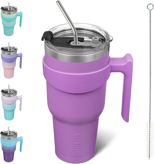 BJPKPK Tumbler With Handle 40 oz Stainless Steel Tumbler With Lid And Straw Insulated Coffee Cups,Lavender