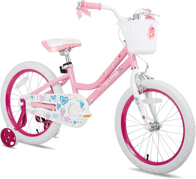 JOYSTAR Angel Girls Bike for Toddlers and Kids Ages 2-13 Years Old, 12 14 16 18 20 Inch Kids Bike with Training Wheels & Basket, 20 24 Inch Girls Bicycle with Handbrake & Kickstand