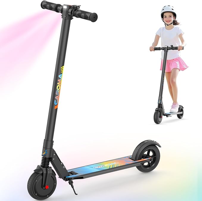 Caroma Electric Scooter for Kids Ages 6-14, 250W/180W/150W Motor & 15 Mph, 85 Mins Ride Time, Adjustable Height & Speed, LED Display, Kids Electric Scooter, Best Gifts for Boys & Girls