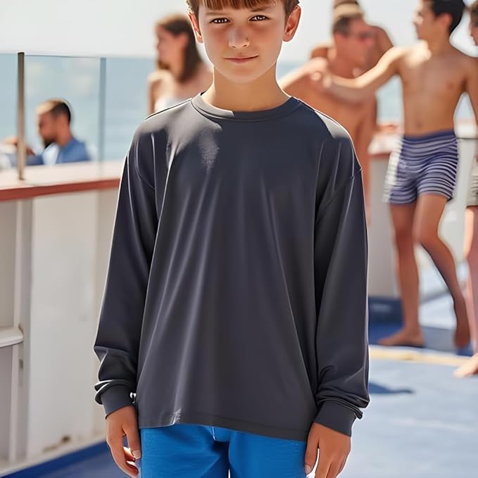 INGEAR Boys' Rash Guard UPF 50+ Swim Shirt - Lightweight, Quick-Dry, Durable Sun Protection for Swimming, Sizes XS-XL