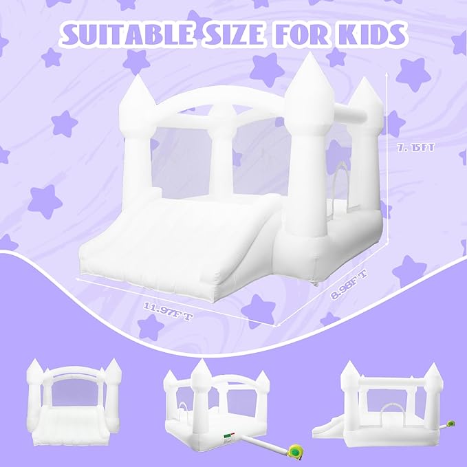AKSPORT Inflatable Bounce House,White Castle Bounce House for Kids 3-6 Indoor & Outdoor Inflatable Bouncer House with Slide & Air Blower & Balloons for Kids Birthday Party,Wedding Party