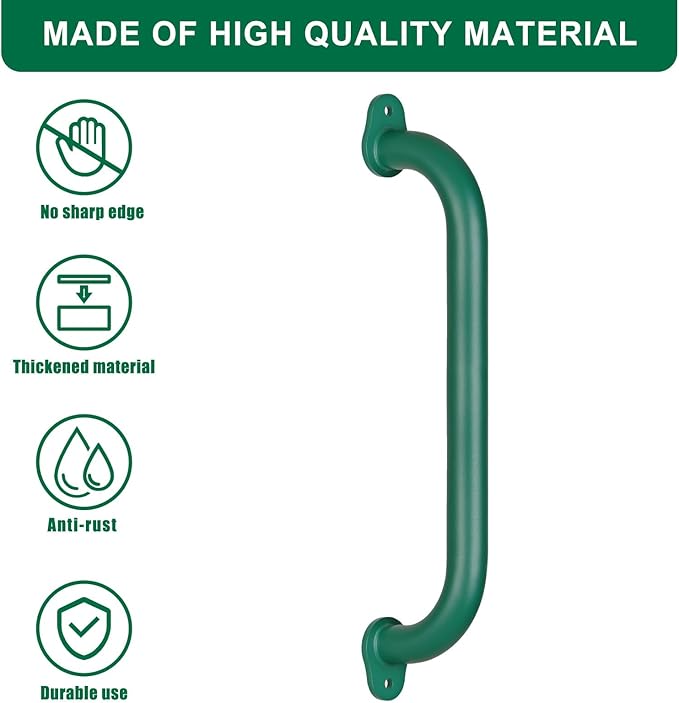 SELEWARE 6-Pack 17-Inch Green Metal Playground Safety Handles – Heavy-Duty, Non-Slip Kids’ Grab Bars for Indoor/Outdoor Playsets, Swing Sets, Playhouses, Treehouses, Jungle Gyms & Climbing Frames
