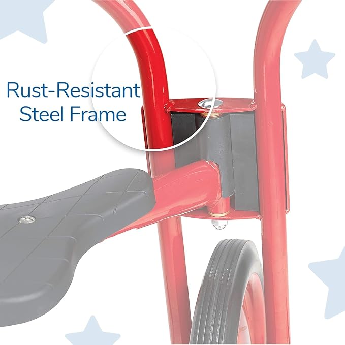 CLASSICRIDER Toddler Trike, Kids Tricycle for Riders Ages 3 and up, Preschool, Daycare, Playground Kids Tricycles, Rubber Tires, Red/Black, 8" Pusher