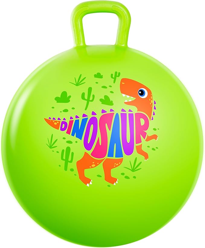 PlayZap Hopper Ball for Kids 3-8,18 Inch Green Dinosaur Bouncy Ball with Handle, Inflatable Hippity Hop Bounce Hopping Toys Indoor Outdoor for Boys Girls Gifts