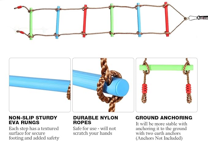 REDCAMP Climbing Rope Swings and Rope Ladder Cambo for Trees, Heavy Duty Plastic Disc Swing Seat for Kids with Hanging Strap and Snap Hooks