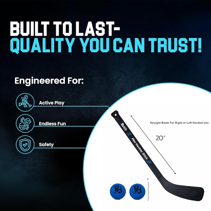 Premier Sports - Mini Hockey Set – Complete 4-Player Indoor Kit with (2) Mini Goals, (4) Mini Sticks, and (2) Mini Foam Balls