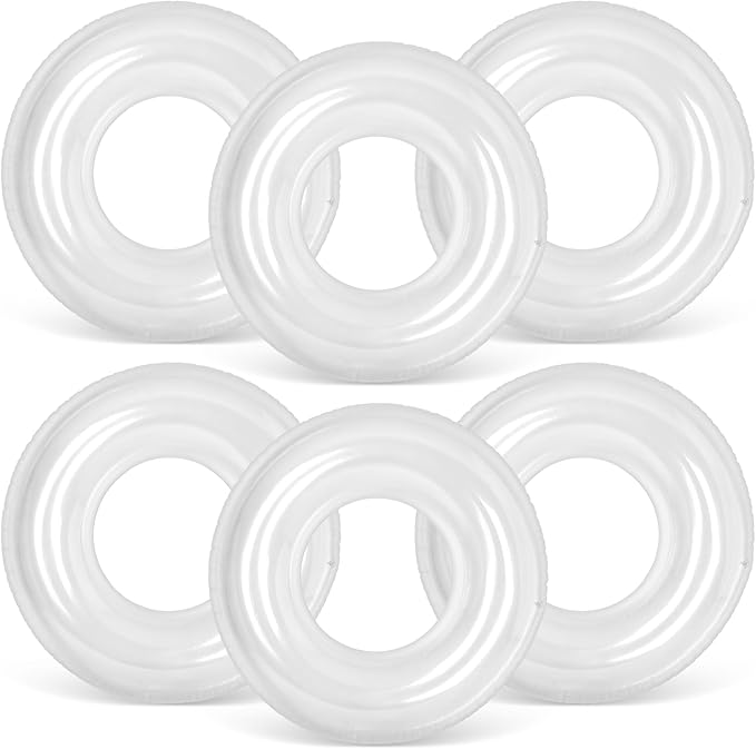 6 Pcs Inflatable Pool Floats 24 Inches Swim Tube Bulk Swimming Ring Pool Floaties for Beach Party Decorations Women and Men River Lake Summer Vacation Holiday (Clear)