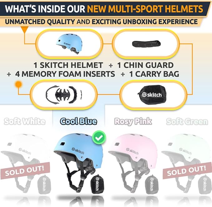 SKITCH Skateboard Helmet for Kids and Teens with Premium Grade Memory Foam Padding | Triple Certified Adjustable Protective Sport Head Gear for Scooter Roller Skate Inline Skating and Rollerblading
