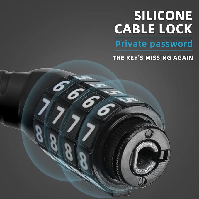 ROCKBROS Bike Lock Cable Lightweight Bike Locks with Combinations Small Bike Cable Lock Anti-Theft Bike Wheel Lock 12MM Black