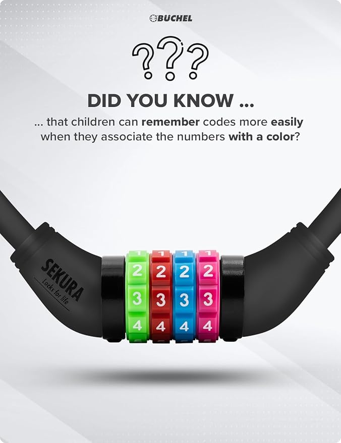 Bike Locks Cable for Kids - Colorful & Keyless - Secure Your Child's Bike - Easy-to-Use Bicycle Accessory, High Security 5 Digit Resettable Combination Coiling Bicycle Lock, Anti Theft