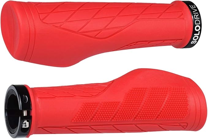 SOLODRIVE Ergonomic Design Mountain Bike Grips, Comfortable Bicycle Handlebar Grips, Single Lock-on and Non-Slip MTB Handle, Fit MTB, E-Bike, Hybrid, Scooter
